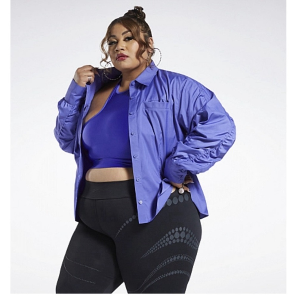REEBOK X CARDI B Women's Button Up Shirt Purple Vibe 3X Plus Ruched NWT